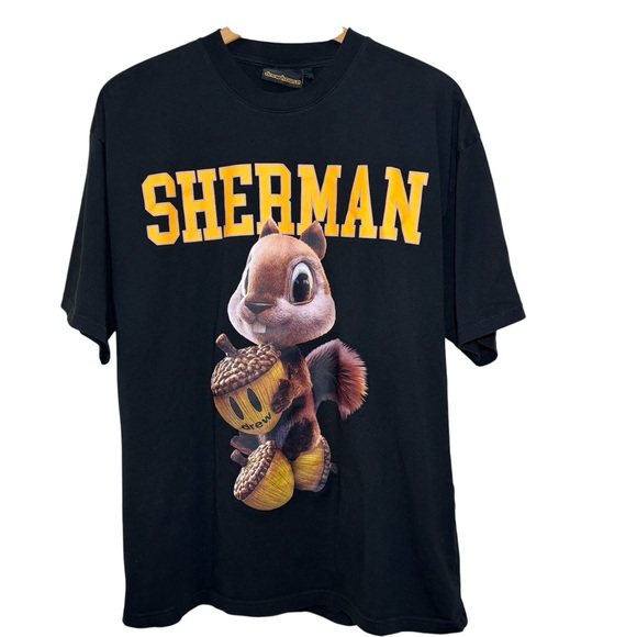 drewhouse 3D Sherman Squirrel black boxy crew teeshirt. Men’s size Large - Picture 1 of 5